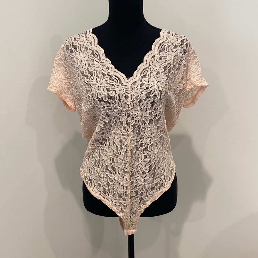Pink lace bodysuit